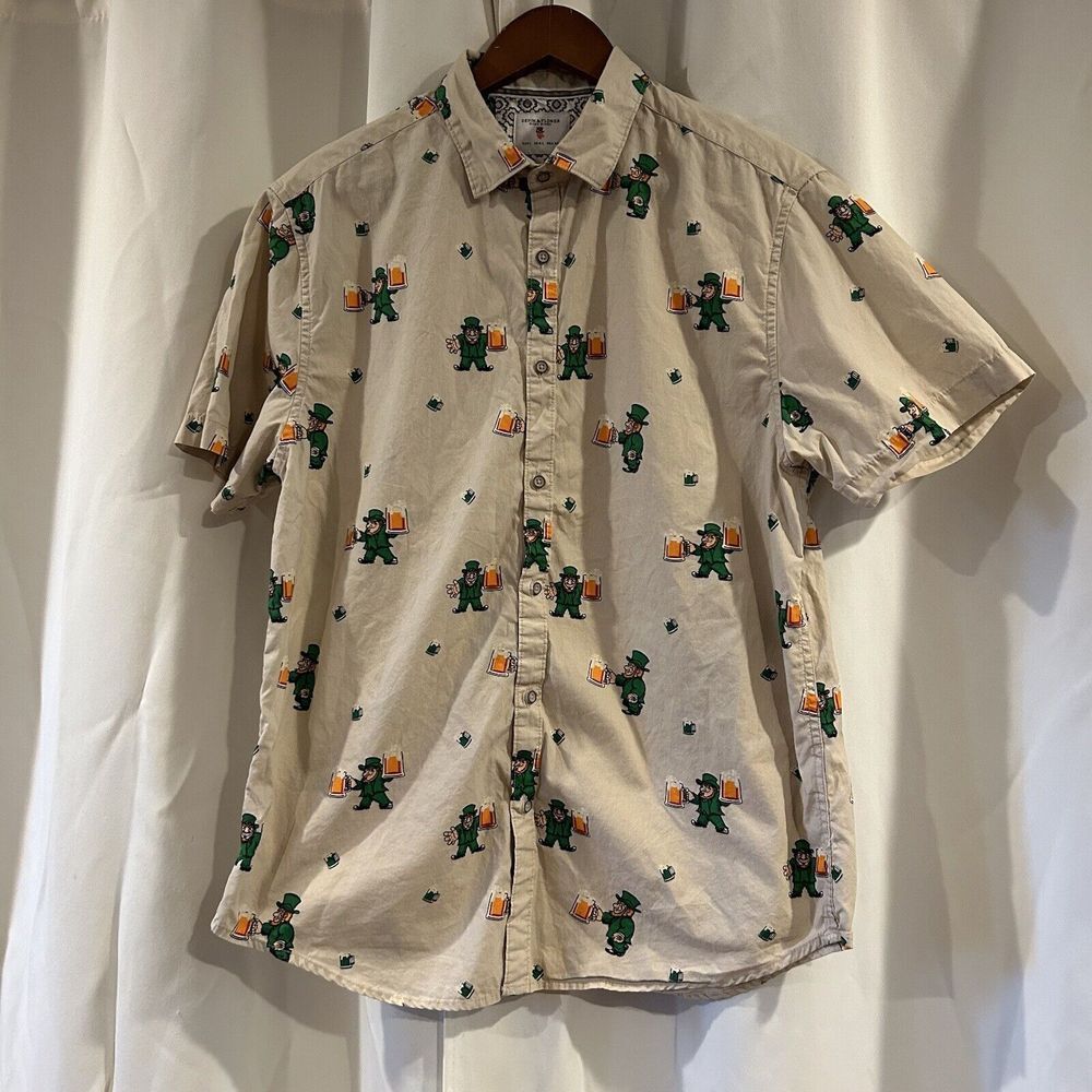 Denim and Flower Ricky Singh US L mens leprechaun Irish novelty button up shirt